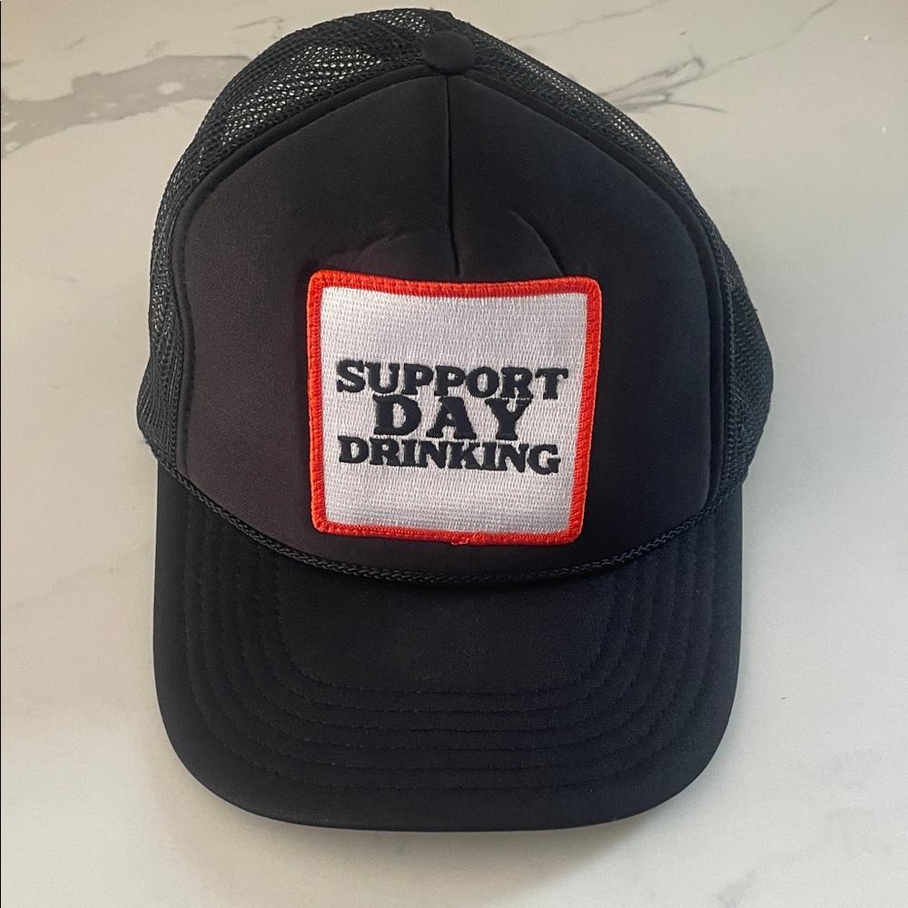 Support Day Drinking Black Trucker Hat